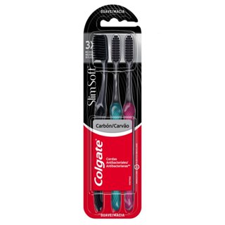Escova Dental Colgate Slim Soft Black Macia Cores Sortidas 3 Unidades em Oferta na Shopee