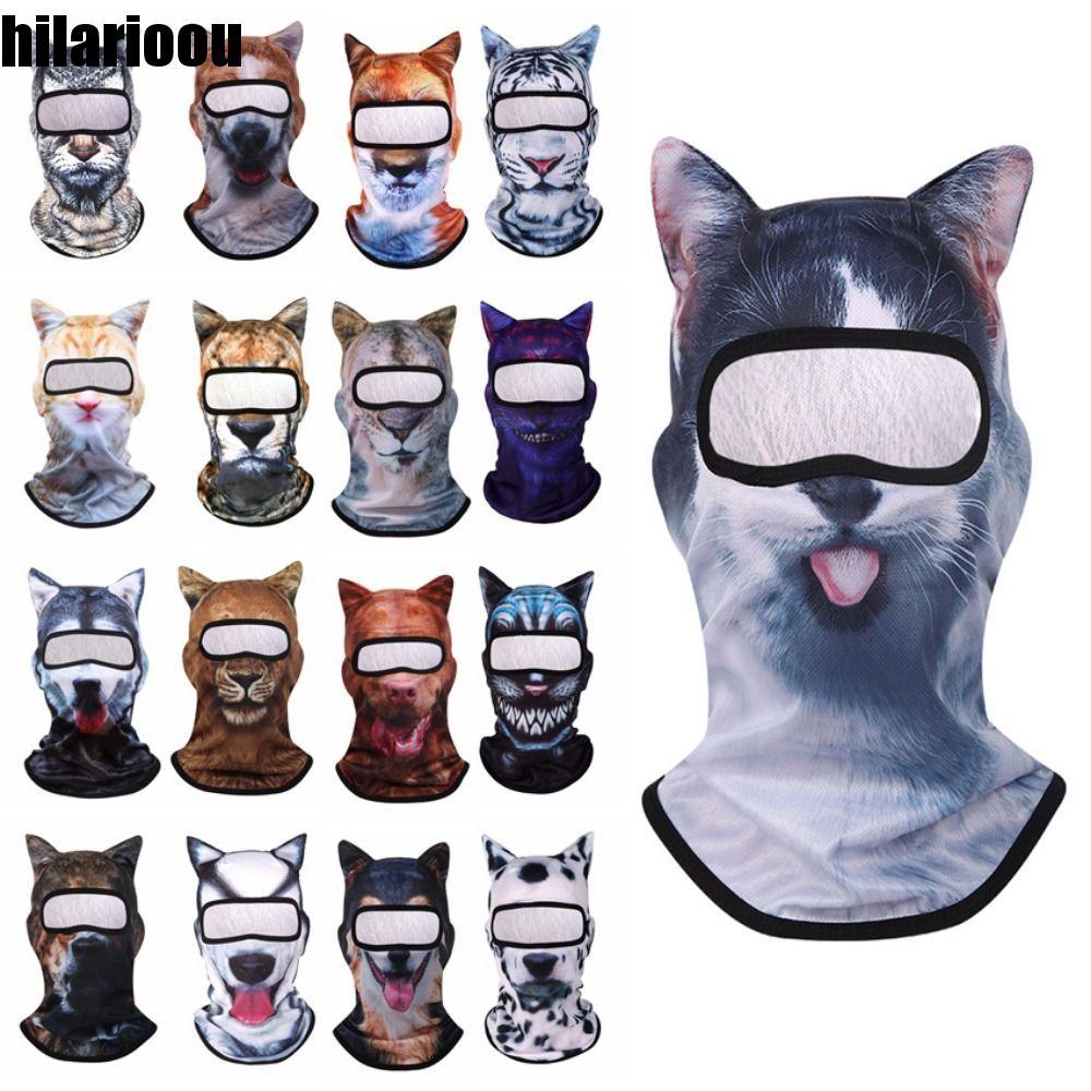 HILARIOOU Máscara Facial De Animal 3D , Protetor Solar Estampado Com Orelha De Cachorro/Gato , Orelhas , Chapéus , Polai