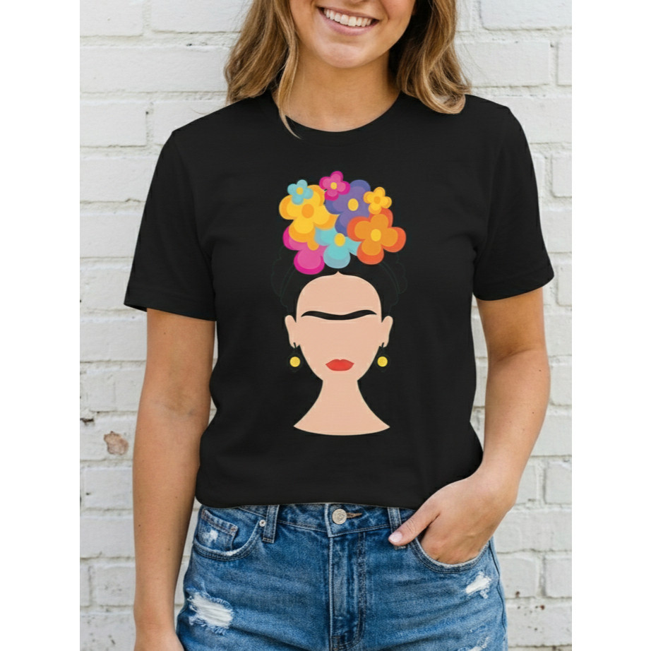 Camiseta T Shirt Feminina Estampa Frida Kahlo Algodão Confortável Moda Estilosa