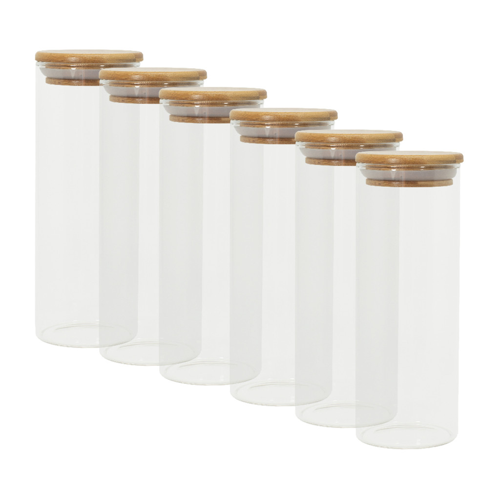 Kit 6 Potes de Vidro P/ Mantimentos 450ml C/ Tampa Bambu Oikos em Oferta na Shopee