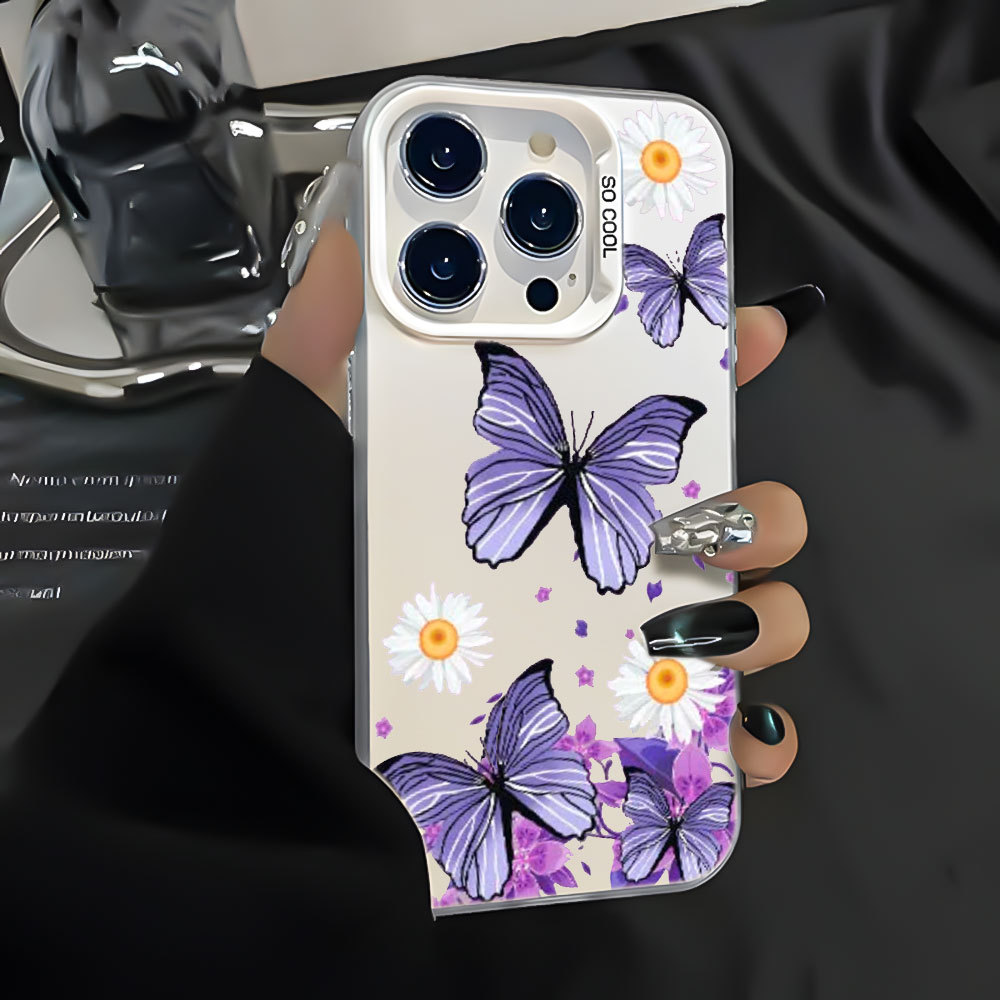 Capa Fosco Para iPhone SE 7 8 14 15 16 Plus XS X XR 11 12 13 17 Air Pro Max Borboleta Roxa Anti-Impacto