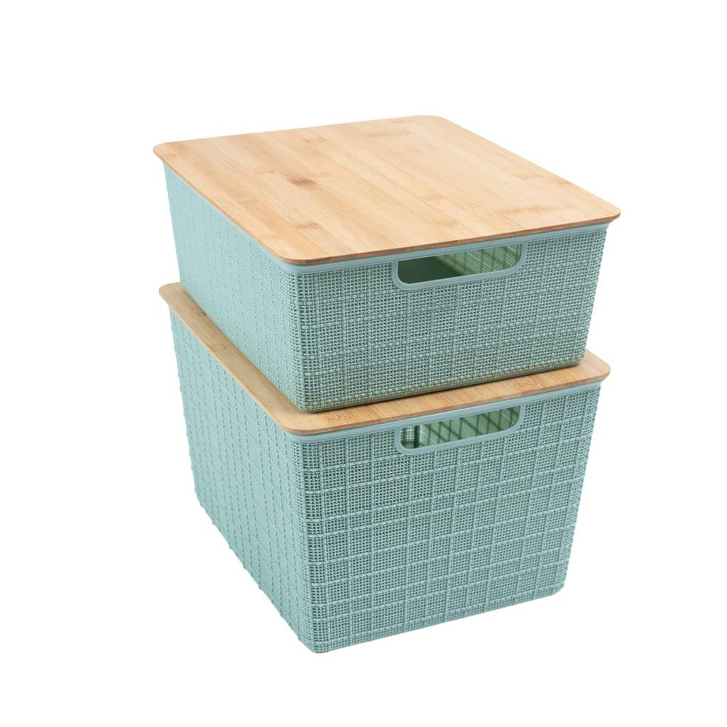 Kit 2 Caixas Organizadoras Tampa Bambu 12l/18l Verde – Oikos