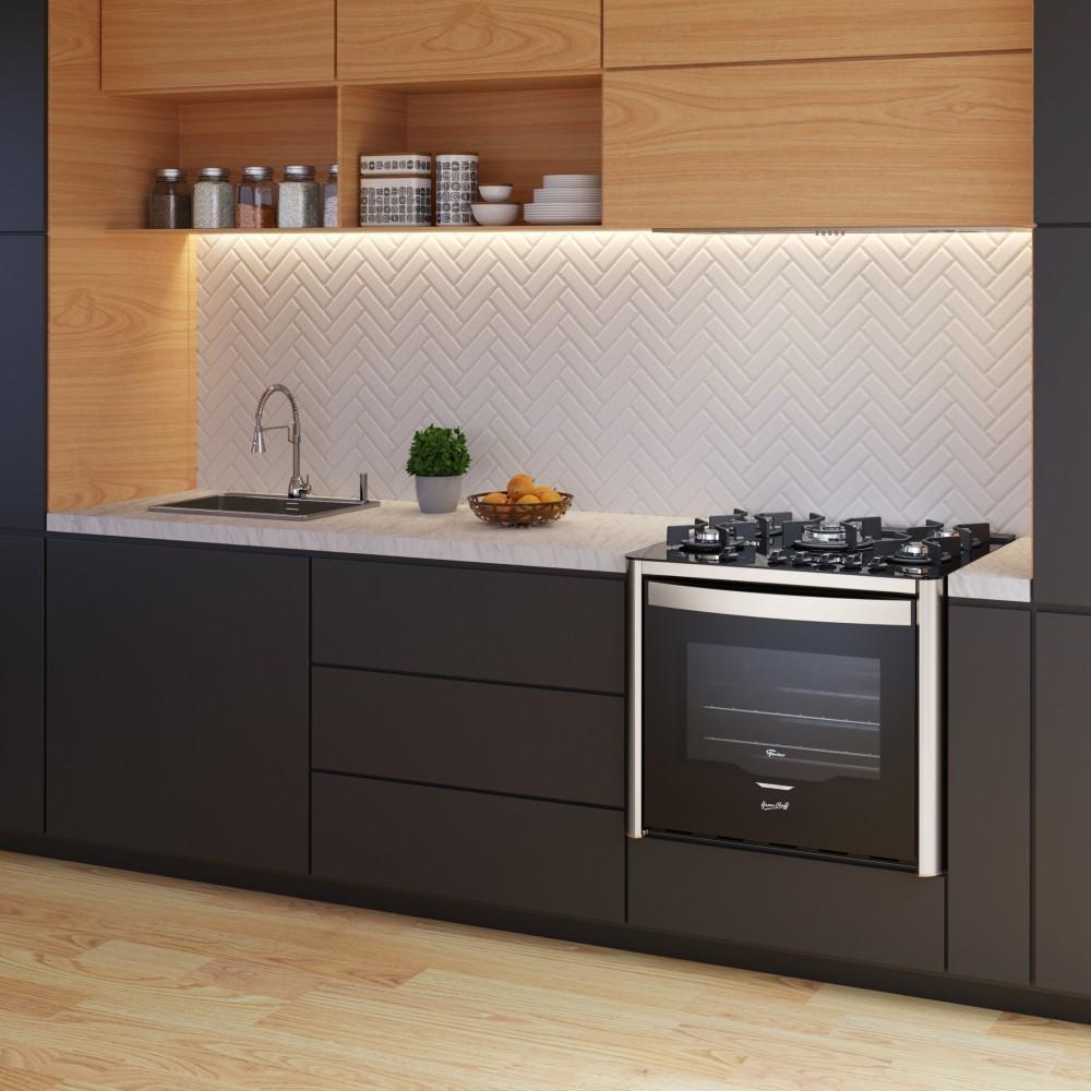 Fogão de Embutir 5 Bocas a Gás Fischer Gran Cheff com Mesa de Vidro e Grill Elétrico Preto 220V · foto 2