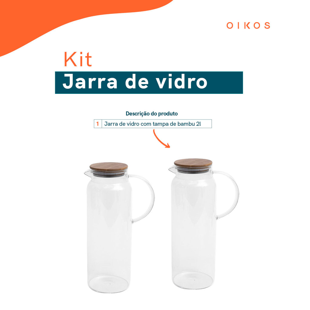Kit 2 Jarras de Vidro Borossilicato Suco com Tampa de Bambu 2l - Oikos · foto 2