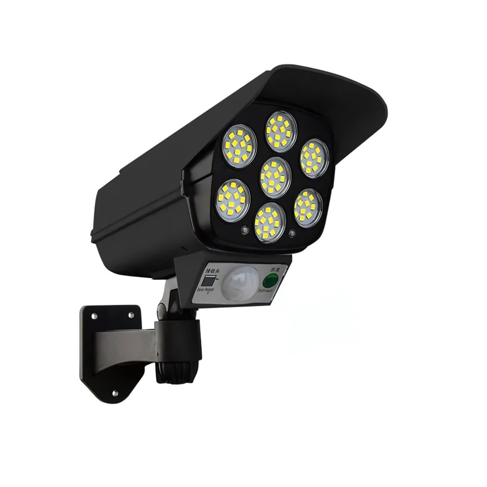 Câmera Falsa Solar Com Sensor Presença Com 20w Antifurto Ladrão Refletor Arandela Luminária