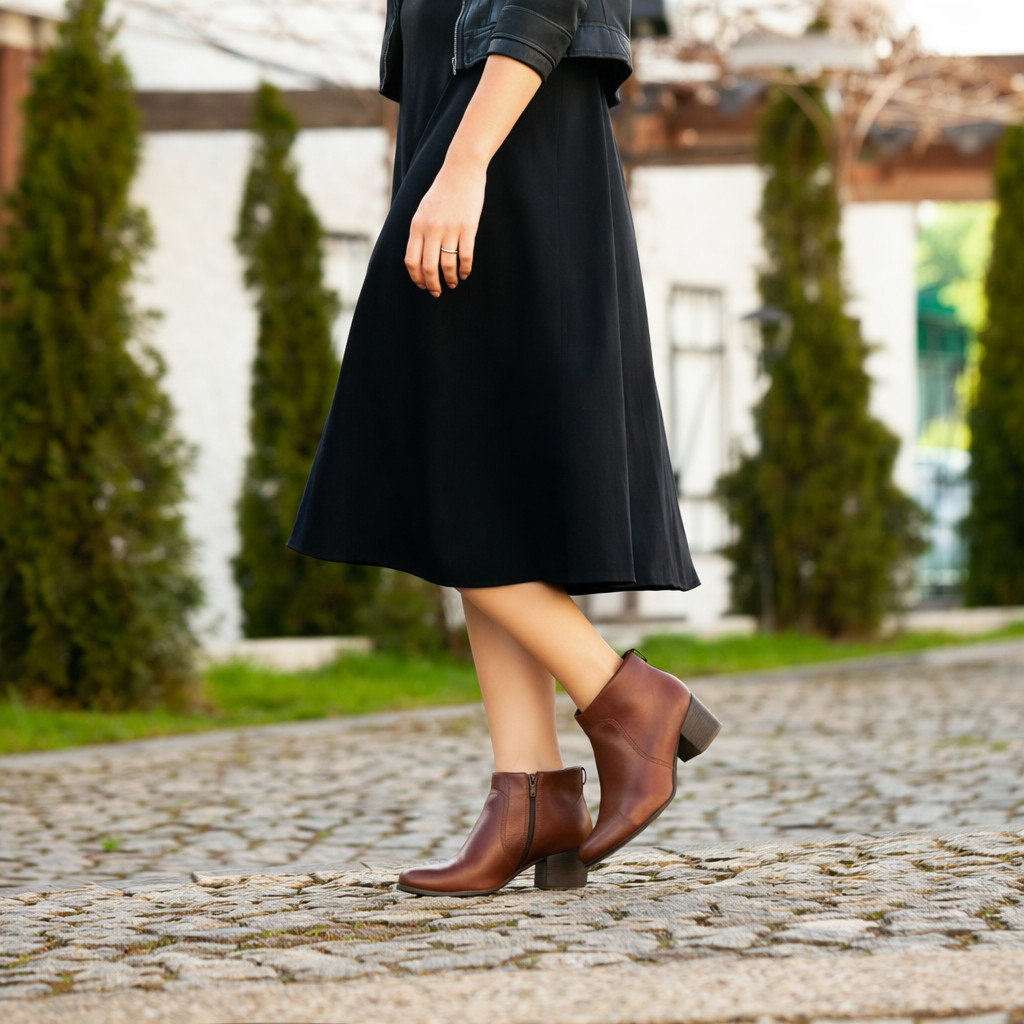 Bota Bottero Cano Curto Couro Legitimo Salto Bloco Confortável
