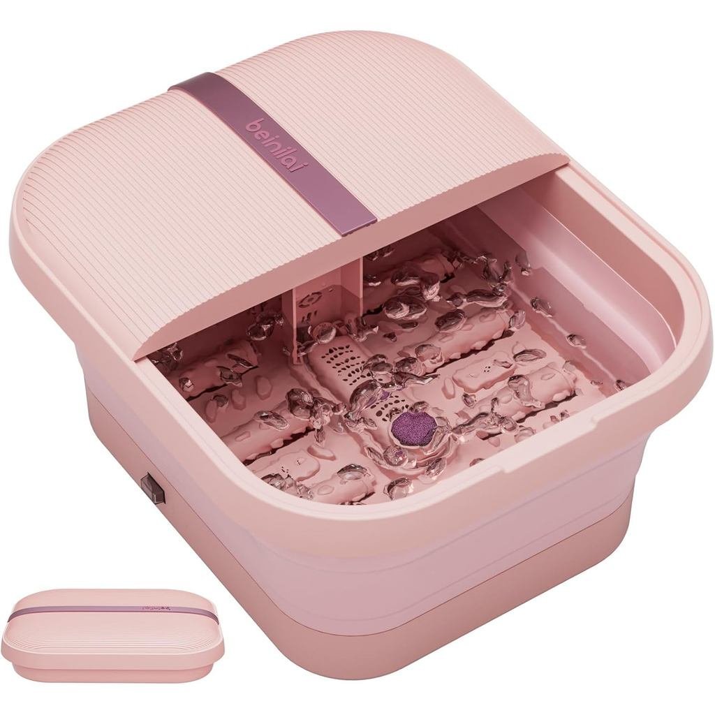 Beinilai Spa de Pés Dobrável e Massageador com Aquecedor e Bolhas, Seis Rolos de Massagem, Vibração e Luz Vermelha, Banh