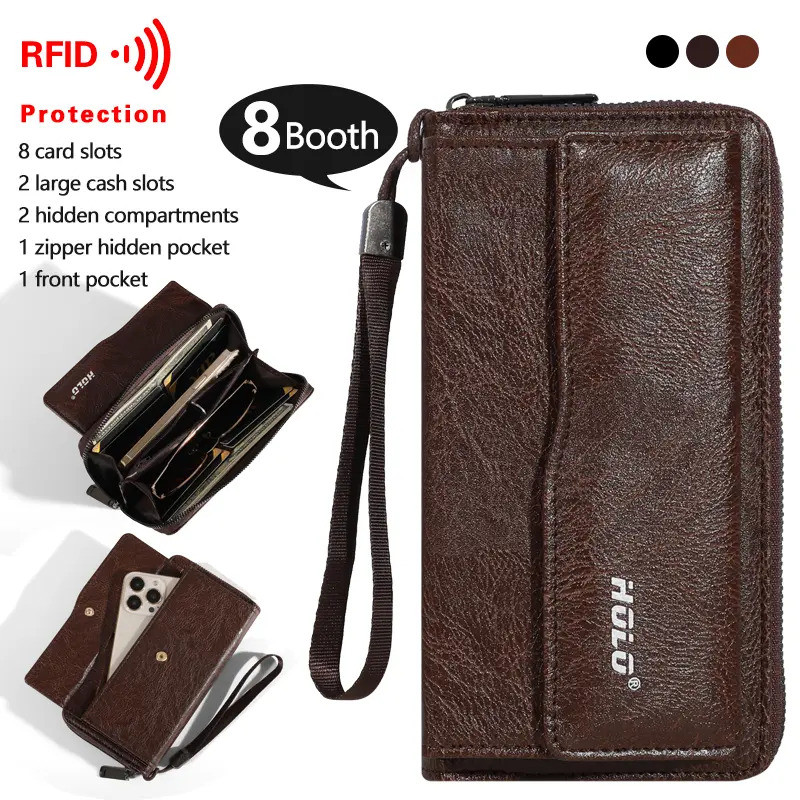 Carteira Masculina HOLO PU Estilo Empresarial , Grande Capacidade , Bolso Para Celular