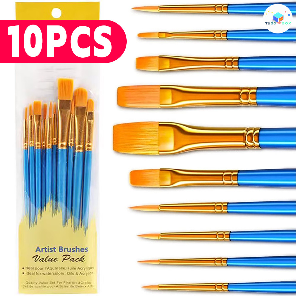 Kit Pincéis Profissionais Nylon - Para Aquarela, Óleo e Acrílico