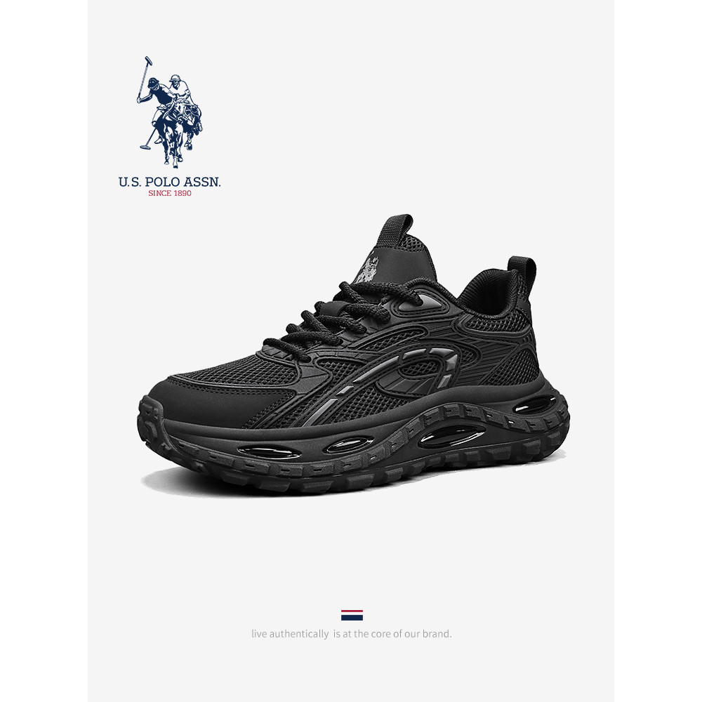 USPA americano Polo associação sapatos masculinos genuínos outono voando tecido respirável preto Samurai lazer esportes 