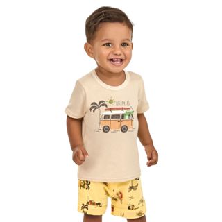 Conjunto Curto Bebê Menino Tropical Elian Bege em Oferta na Shopee