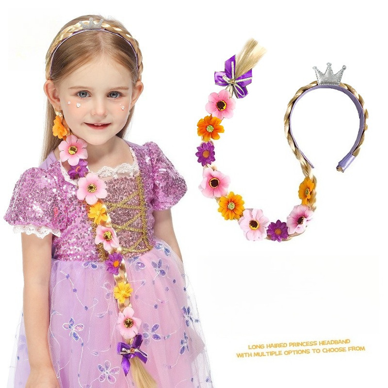 Tiara De Trança De Princesa Rapunzel Com Flores E Coroa – Acessório De Fantasia De Cosplay Infantil Para Fantasias De Co