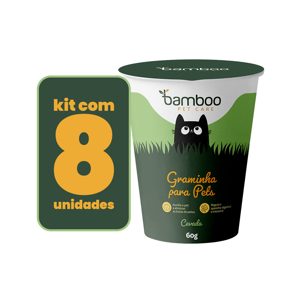 Kit 8 Graminha Digestiva Natural Para Gatos Cevada - Eliminação De Bola De Pelo