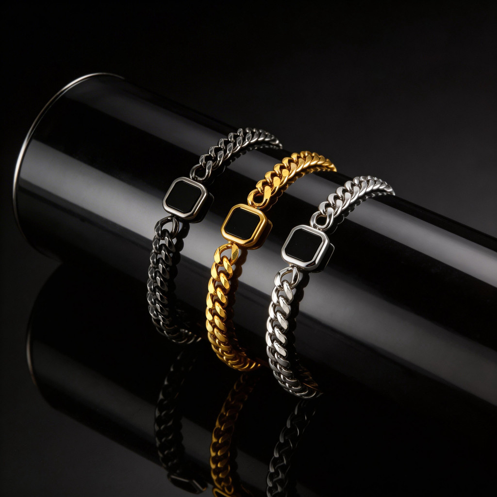 Vnox Corrente Cubana De Aço Inoxidável Retrô Minimalista Preto Quadrado Pulseira Grossa Para Presente Masculino