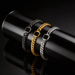 Vnox Corrente Cubana De Aço Inoxidável Retrô Minimalista Preto Quadrado Pulseira Grossa Para Presente Masculino