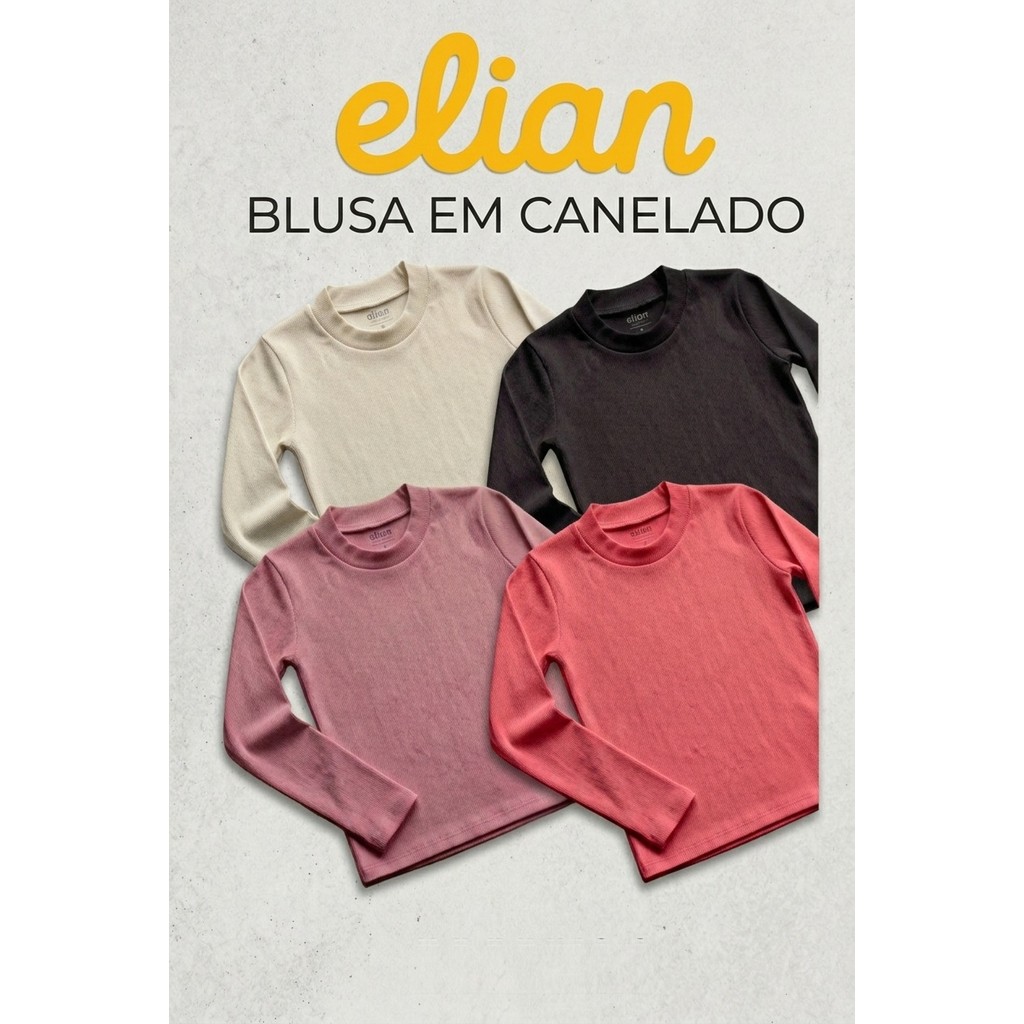 Blusa Manga Longa Canelada Elian Infantil Menina Camisa manga Comprida Básica