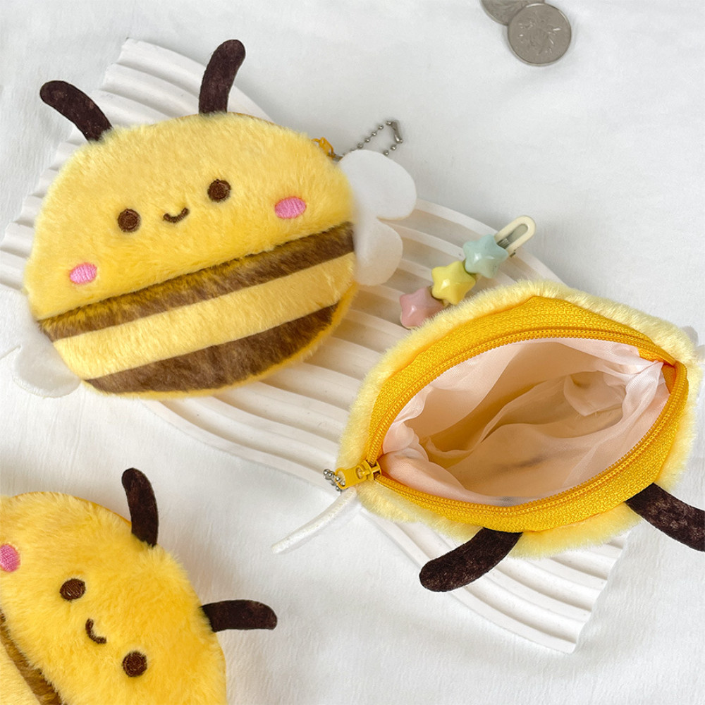 Adorável Bolsa De Pelúcia Em Formato De Abelha , Mini Moedas Fofa Para Armazenamento , Cartões E Cosméticos