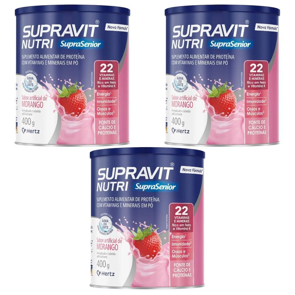 Kit Supravit Nutri Sabor Morango Com 3 Unidades De 400g Cada