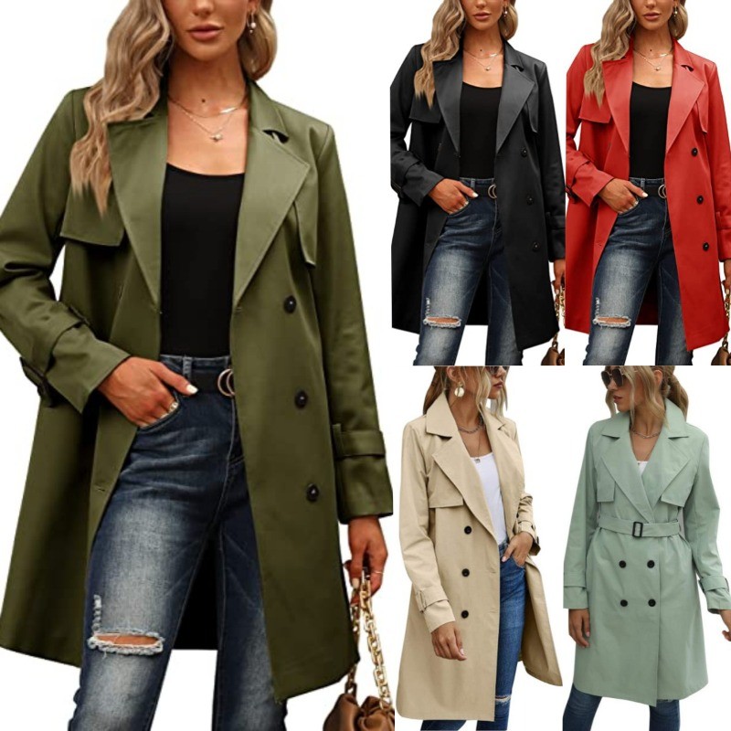 Outono Inverno Longo Trench Coat Feminino Duplo Breasted Moda Casual Blusão Jaqueta Feminina Elegante Casaco