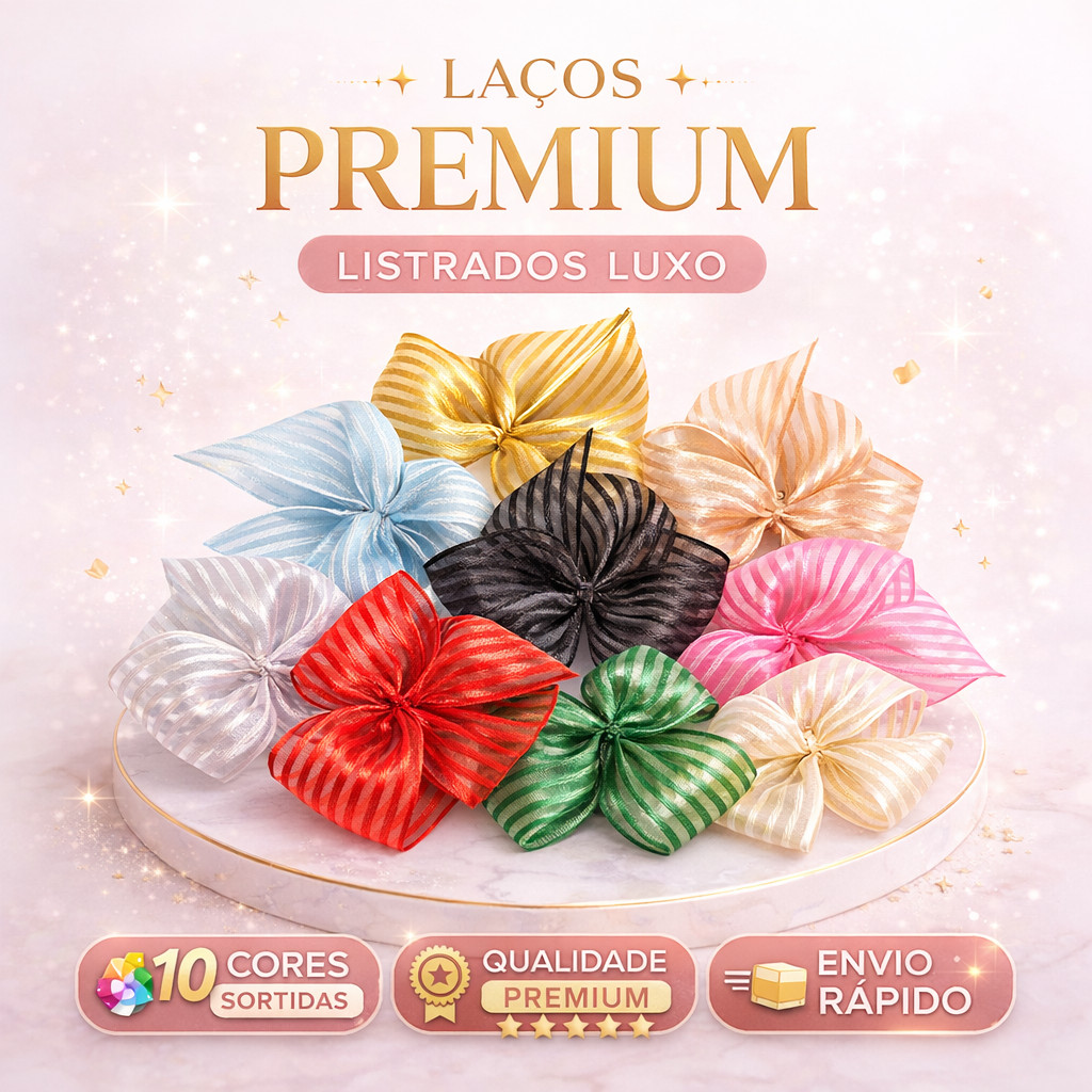 Laços Premium 5cm Fita Cetim Listrada Luxo para Embalagens Presentes e Lembrancinhas