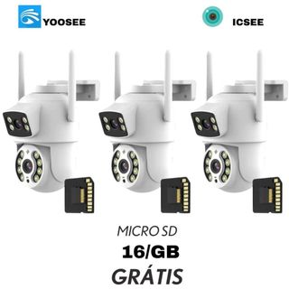 KIT3 Câmera De Segurança Lente Dupla IP66 Wi-Fi 360° Sensor Movimento Visão Noturna+MICRO…
