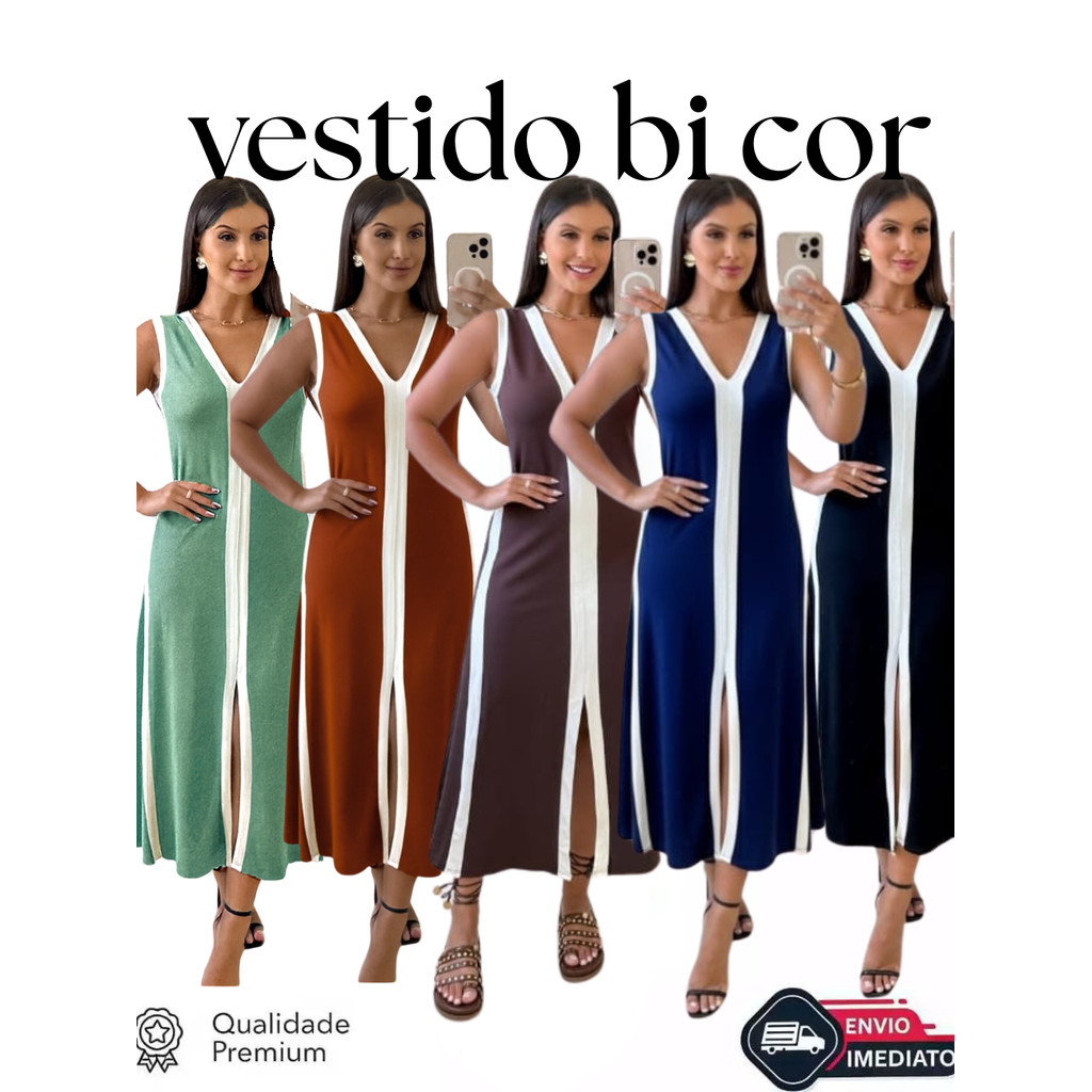 Vestido Bi Cor Premium COM GOLA V  - VESTIDO CONFORT