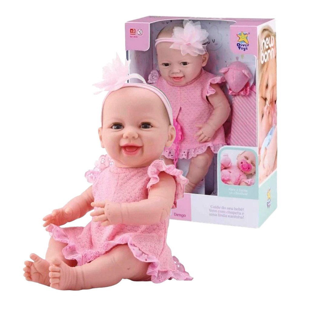 Boneca Bebê Realista New Born Dengo Tipo Reborn com chupeta