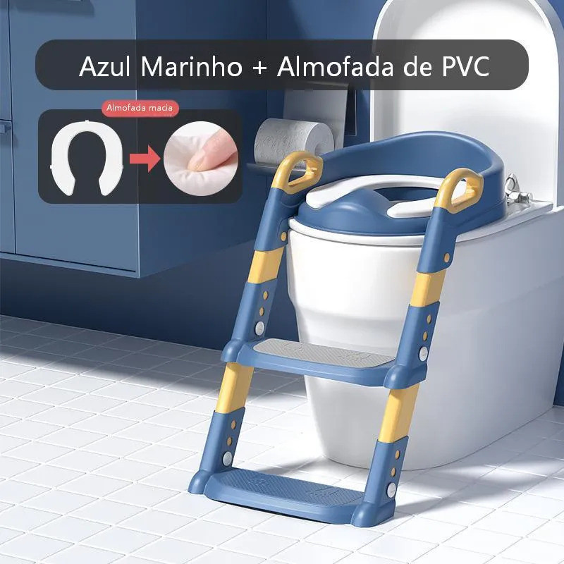 Assento Redutor Infantil C/ Escada Vaso Sanitário Troninho Bebê Almofadado Desfralde Antiderrapante
