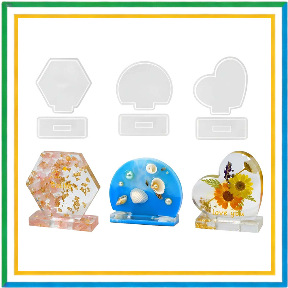Molde de Silicone redondo Hexagonal em forma de coração, resina epóxi, moldura de foto, 3 moldura de foto DIY