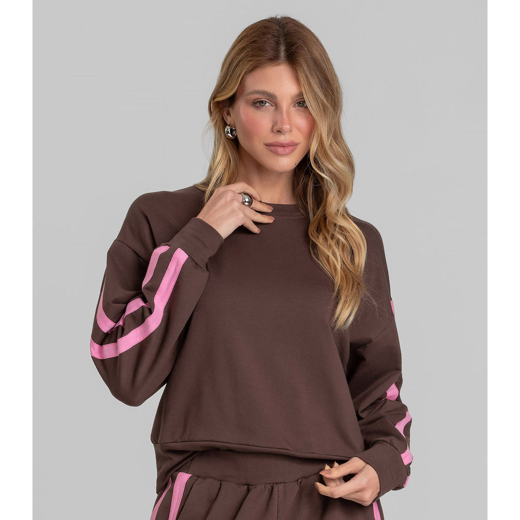 Moletom Feminino Em Molecotton Peluciado Dianna Marrom em Oferta na Shopee