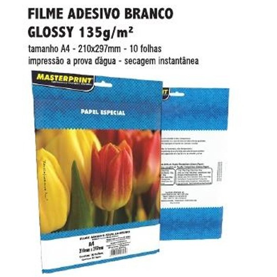 MP-FILME ADESIVO VINIL BRANCO GLOSSY 135G/M² A4 - 10FOLHAS