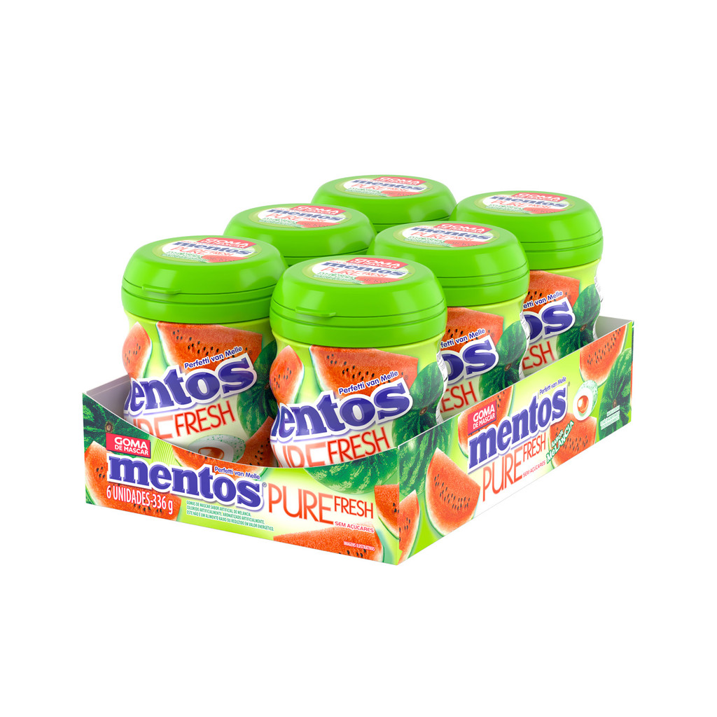 Gomas de Mascar, Sem Açúcar, Sabor de Melancia, Display, Mentos, Pure Fresh - 336 g | 6 Unidades