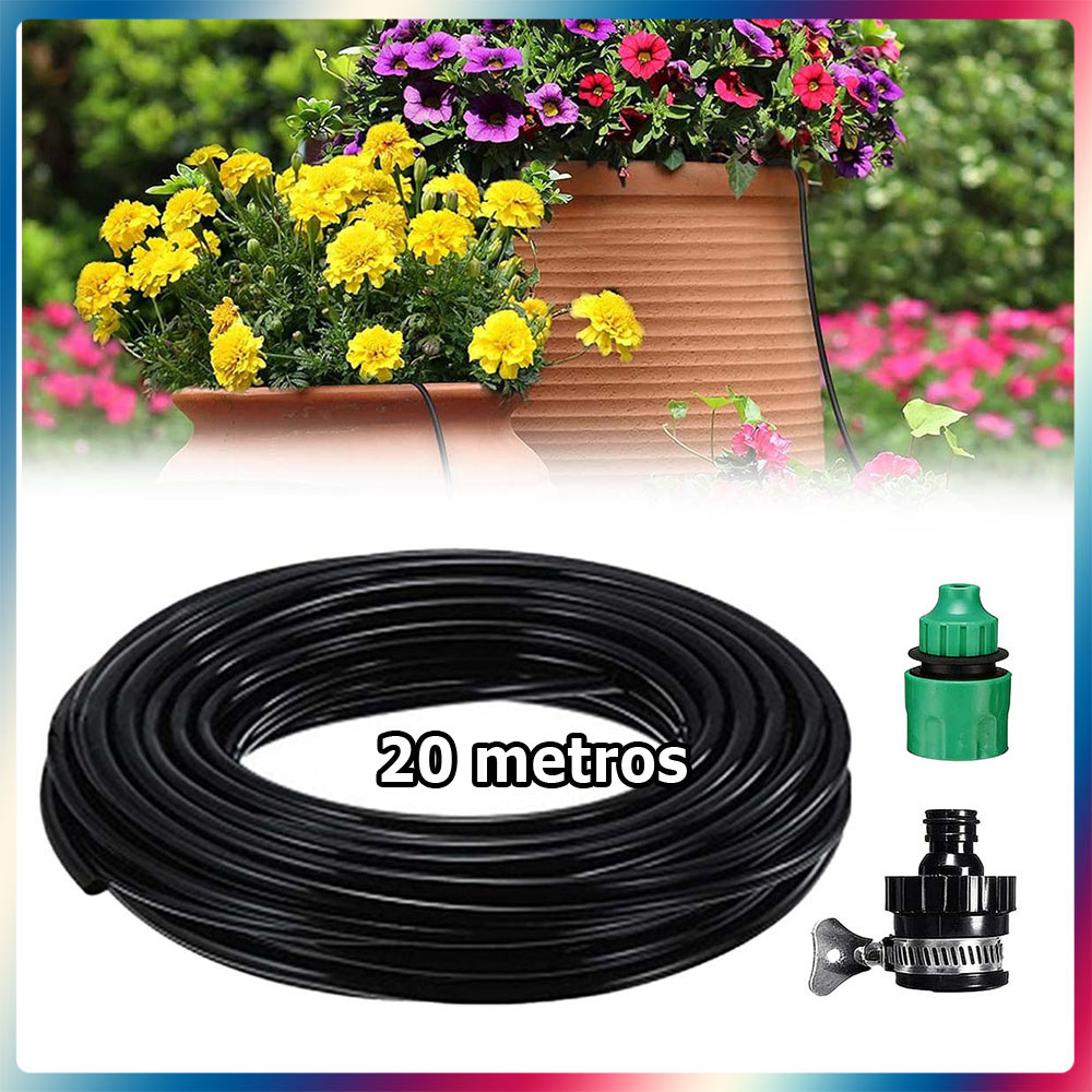 20m Mangueira de irrigação por gotejamento de 1/4" mangueira de irrigação com conector universal e conector lateral