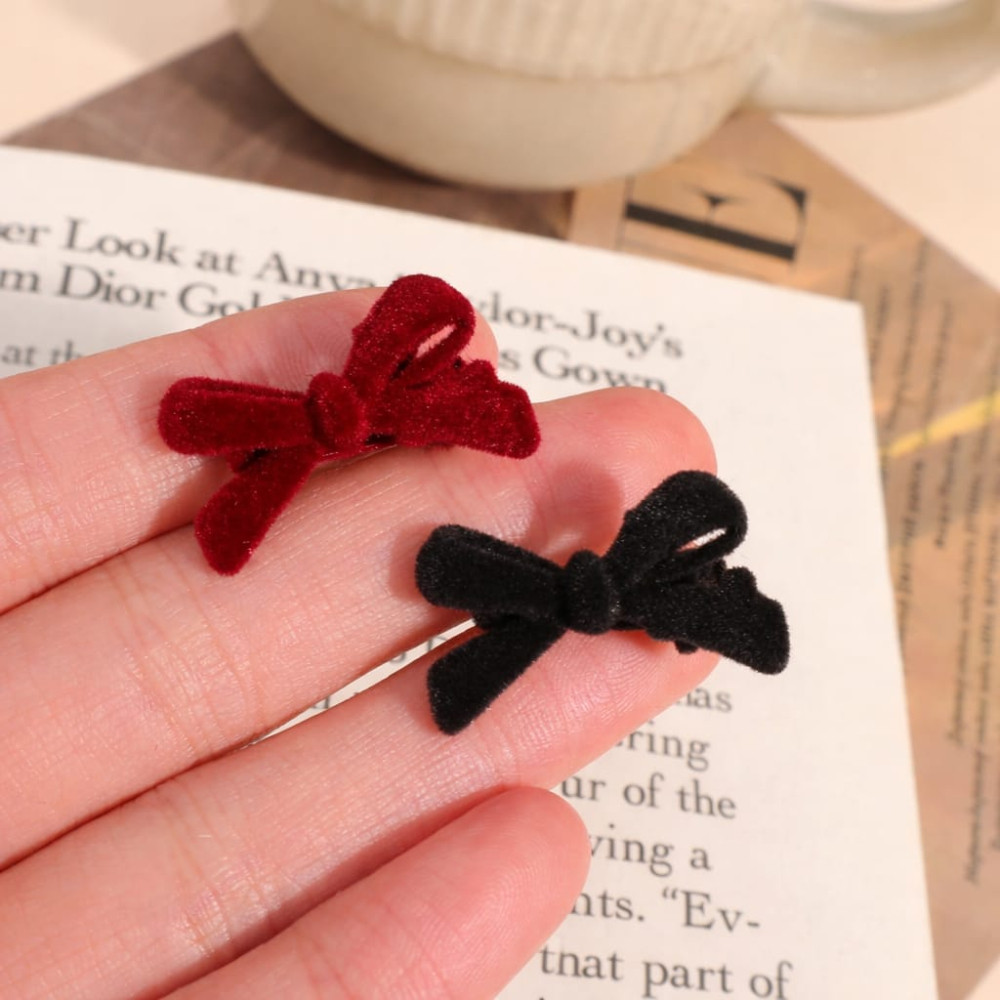 Mini Grampos De Cabelo Com Laço De Veludo Kit 2 Unidades Vermelho ou Preto Ideal para Penteados Acessórios Menina