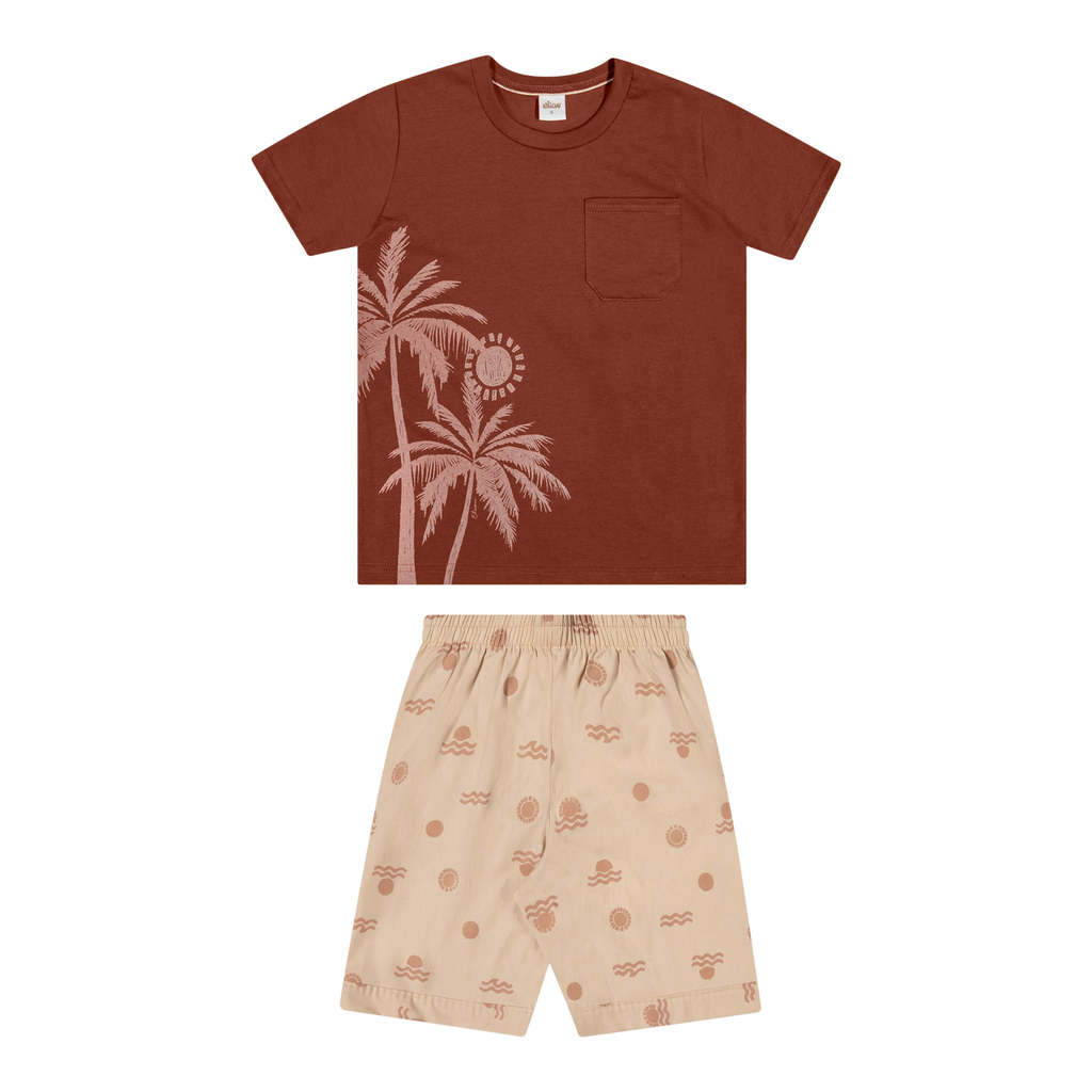 Conjunto Infantil Menino Tropical Com Bolso Elian Marrom em Oferta na Shopee