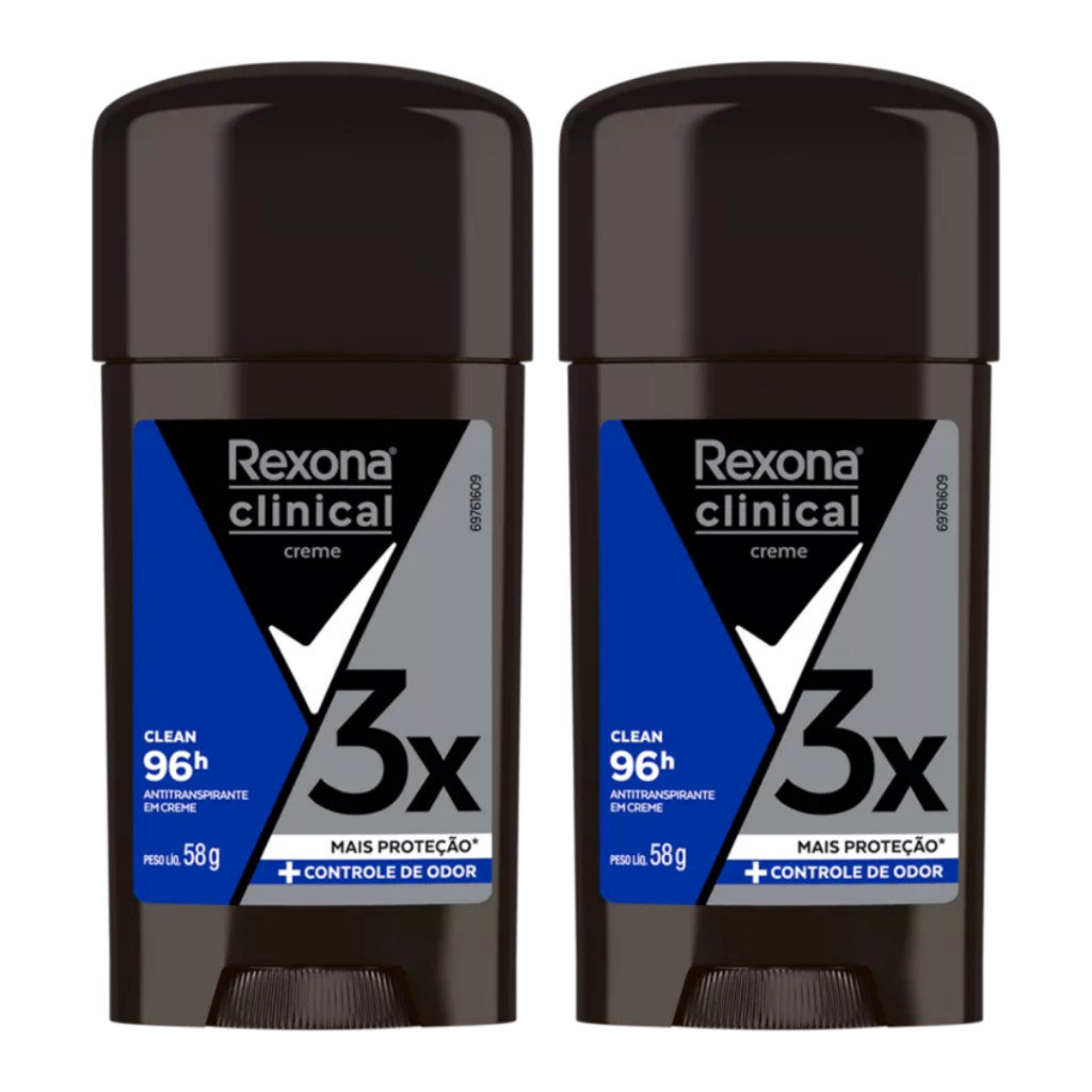 Kit 2x Rexona Clinical Creme Men Clean Desodorante Antitranspirante - 58g