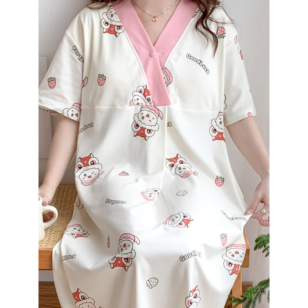 Com almofada no peito camisola de maternidade algodão roupas de confinamento de maternidade vestido de enfermagem de man