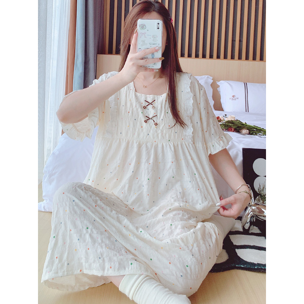 Com almofada no peito camisola de maternidade estilo fino sala de maternidade vestido de manga curta solto pós-parto ama