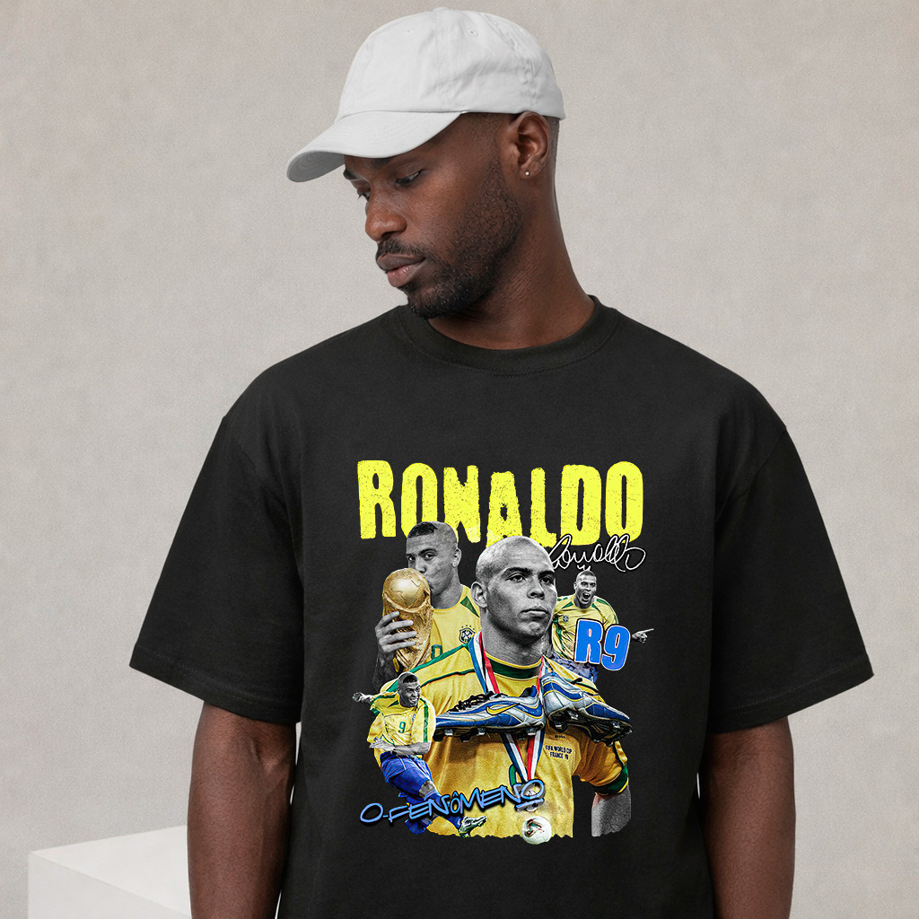 [Camiseta Premium em Algodão Puro]GXG Camisa Camiseta Blusa Oversized Copa Do Mundo Brasil Ronaldo Fenômeno R9 Futebol J