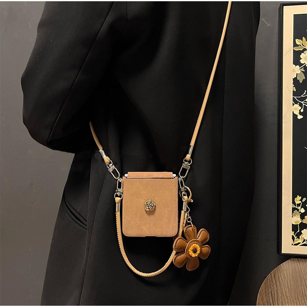 Moda Pele De Carneiro Camélia Caso De Telefone Com Flor Pulseira De Couro Para M