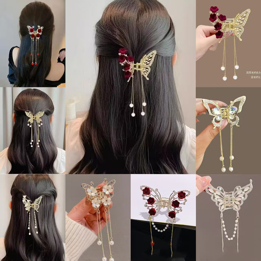 Piranha Para Penteados De Cabelo Formato Borboleta Com Detalhes  e Caimento com Perolá