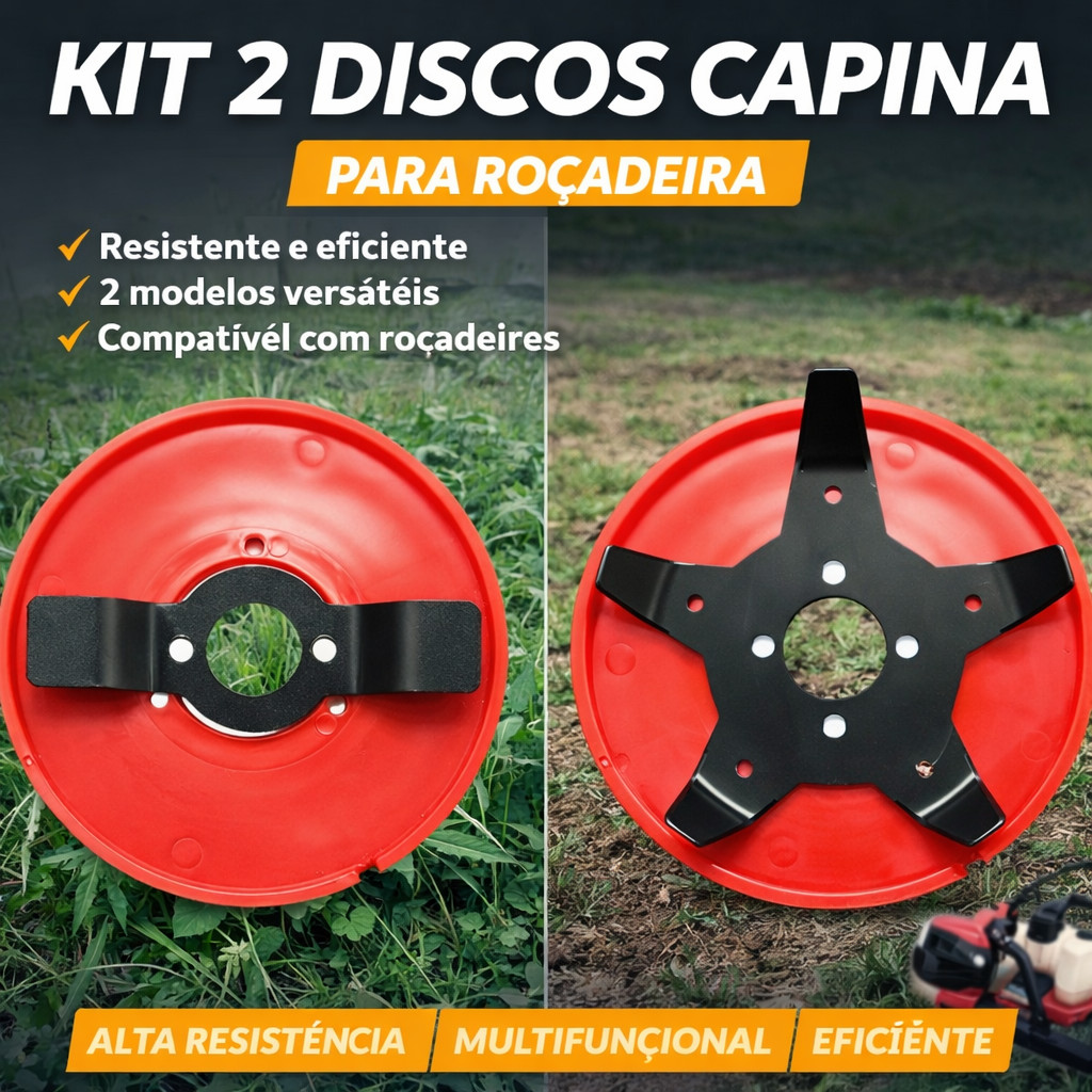 Kit 2 Discos Capina Roçadeira Aço Alta Resistência Multifuncional