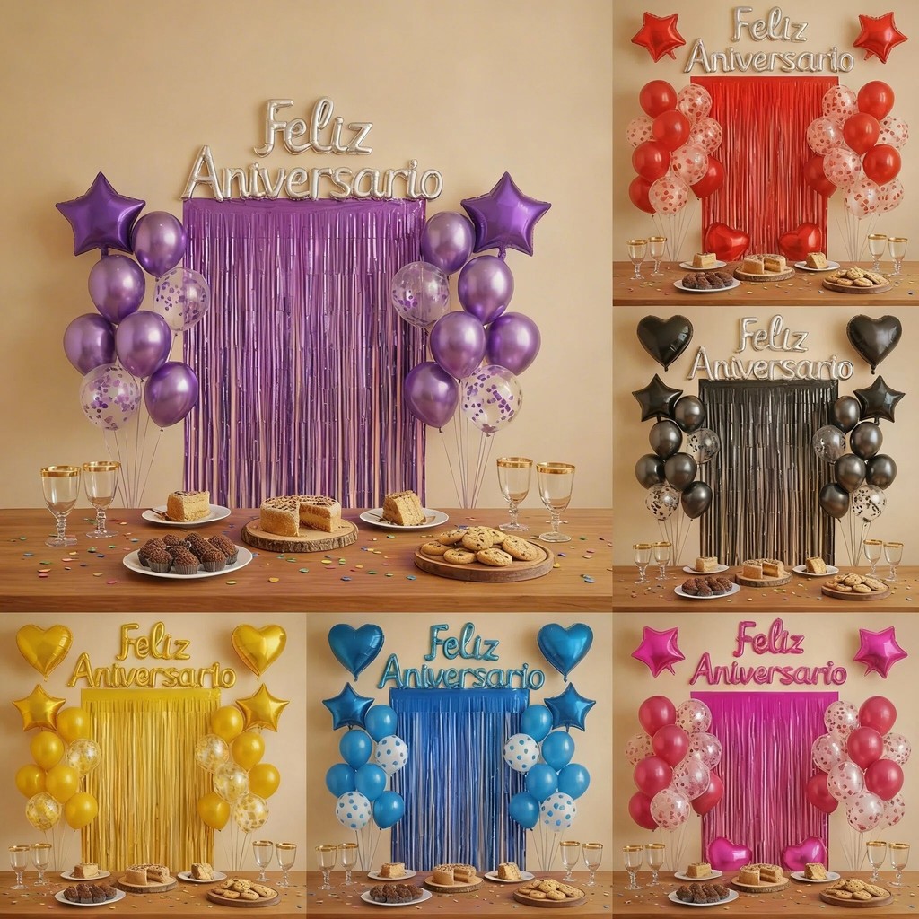 Kit Balão Metalizado Cortina Bexiga Feliz Aniversário Decoração de Festa Completa