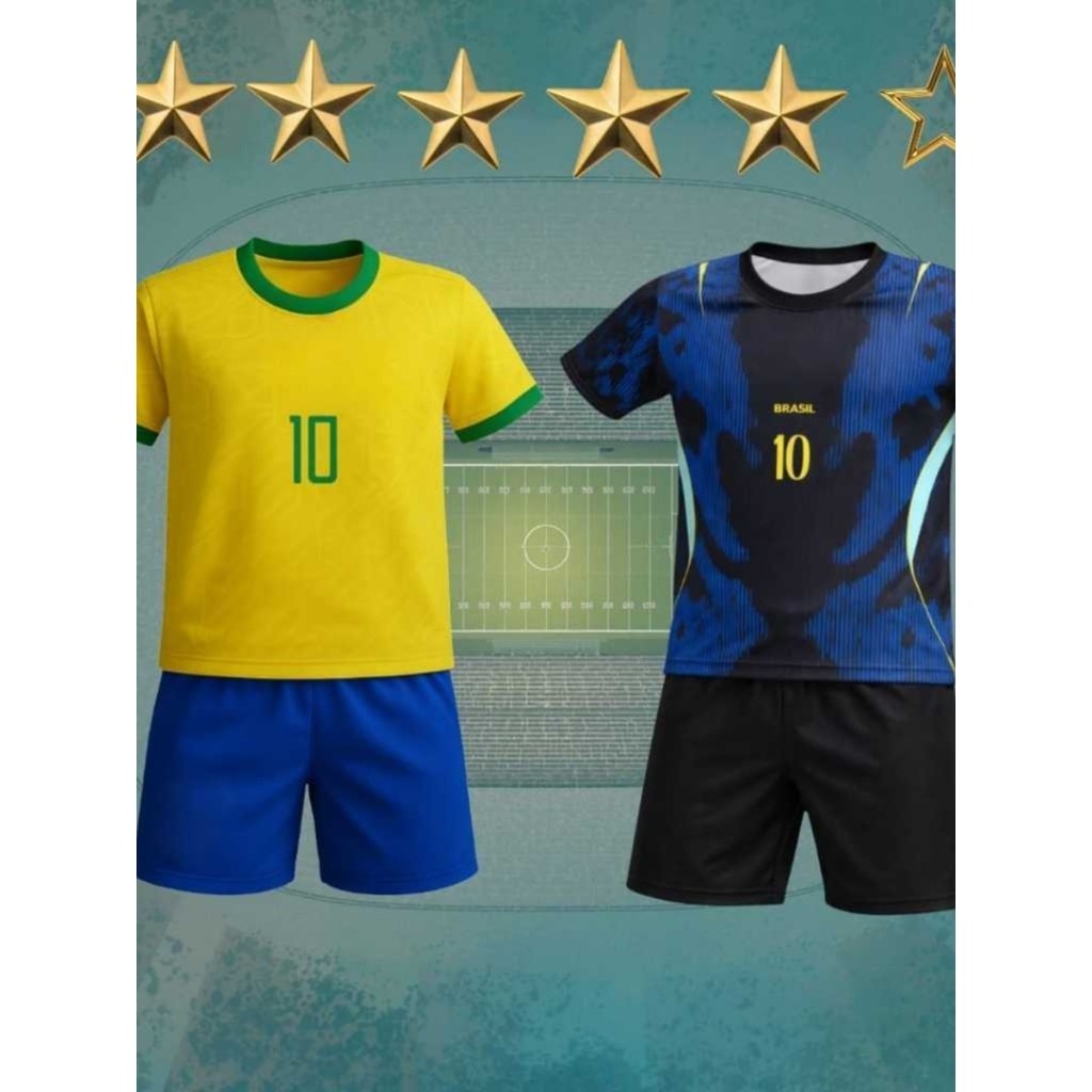 Kit com 2 Conjuntos de Futebol Infantil e Juvenil do Brasil Copa 2026 lançamento cor nova BLESSINGGRIFES
