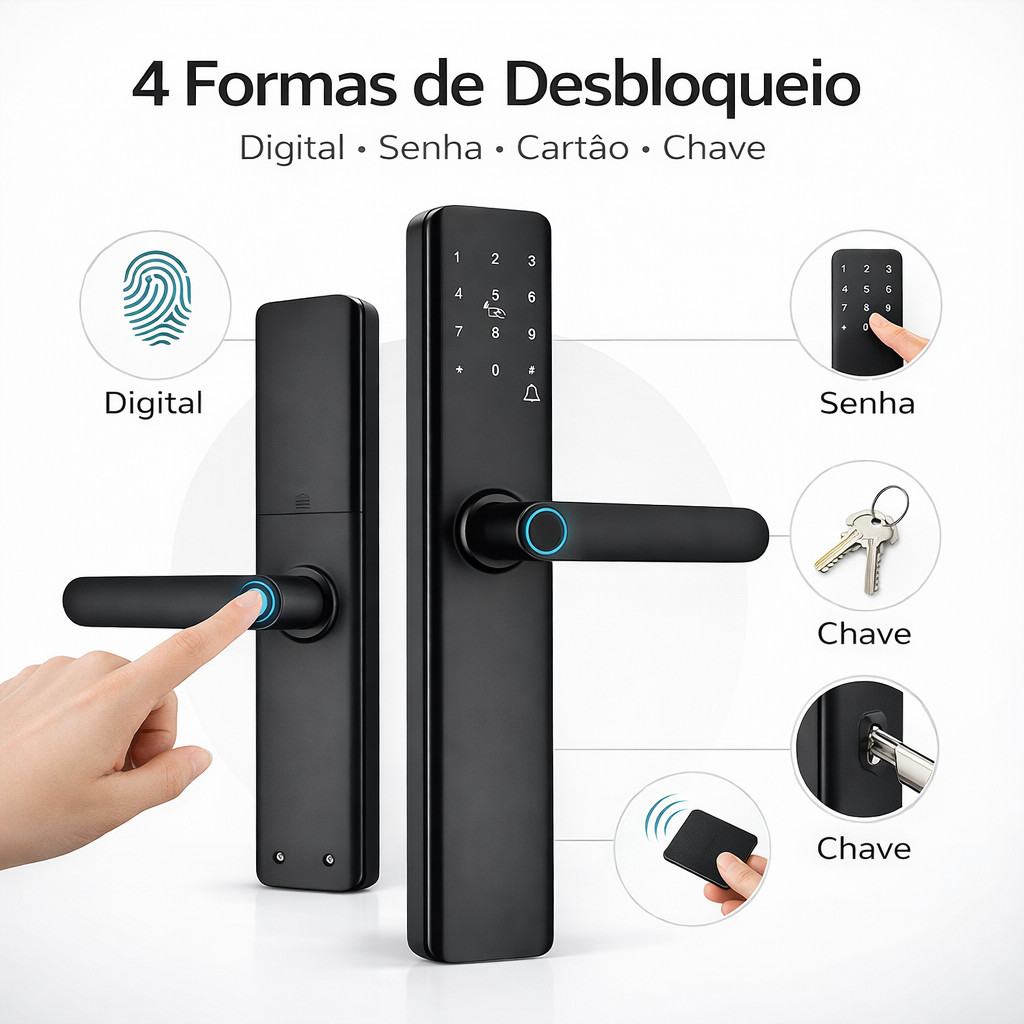 Fechadura Digital Inteligente Tuya Biométrica Senha Cartão Porta Segurança Casa