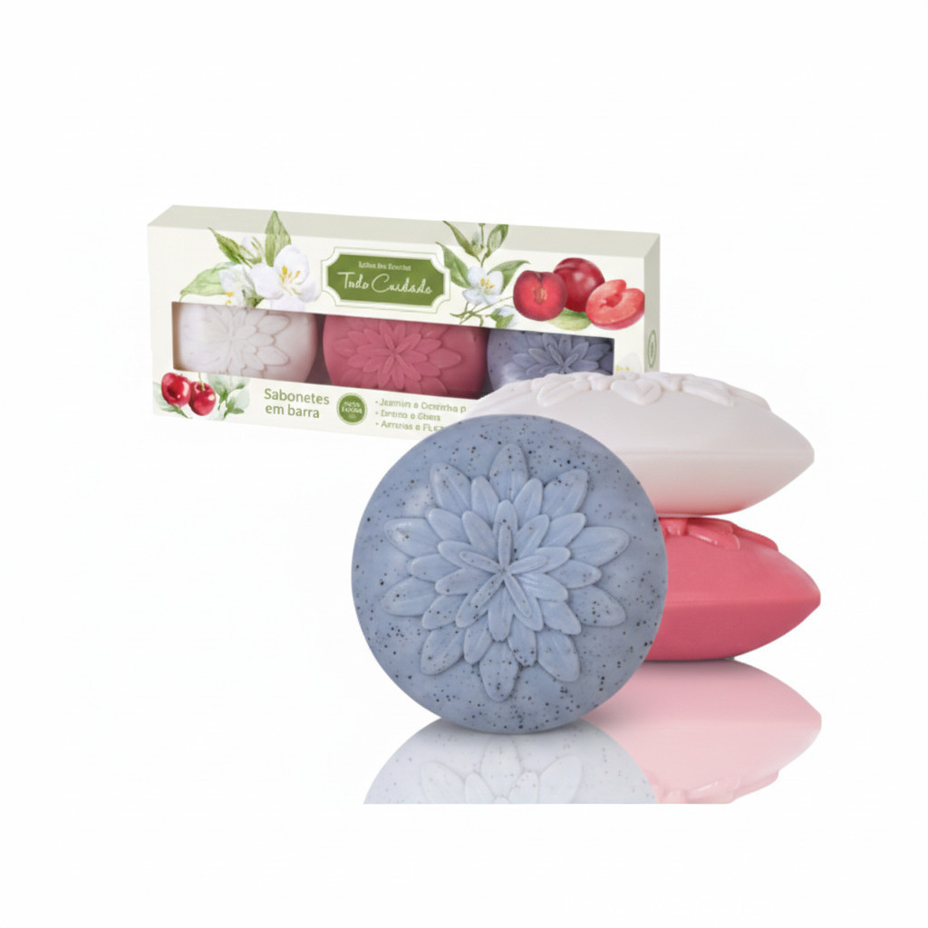 Caixa Sabonete Barra SPA Corporal Cereja e Avelã Jasmim e Ameixa 270g