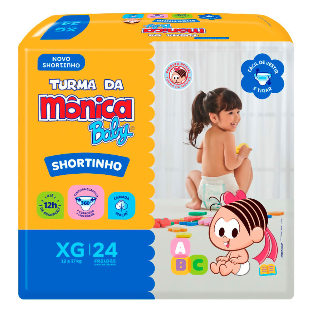 Fralda Shortinho Turma da Mônica Baby Tamanho XG com 24 Fraldas Descartáveis