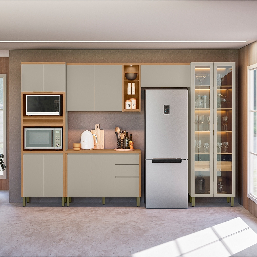 Cozinha Modulada 5 Peças 11 Portas com Cristaleira LED Allure Linea Brasil A01M1