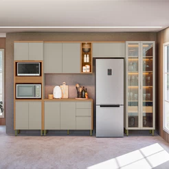 Cozinha Modulada 5 Peças 11 Portas com Cristaleira LED Allure Linea Brasil A01M1