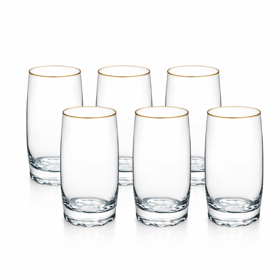 Jogo 6 Copos Borda Dourada em Vidro 400ml Água Suco - Albany